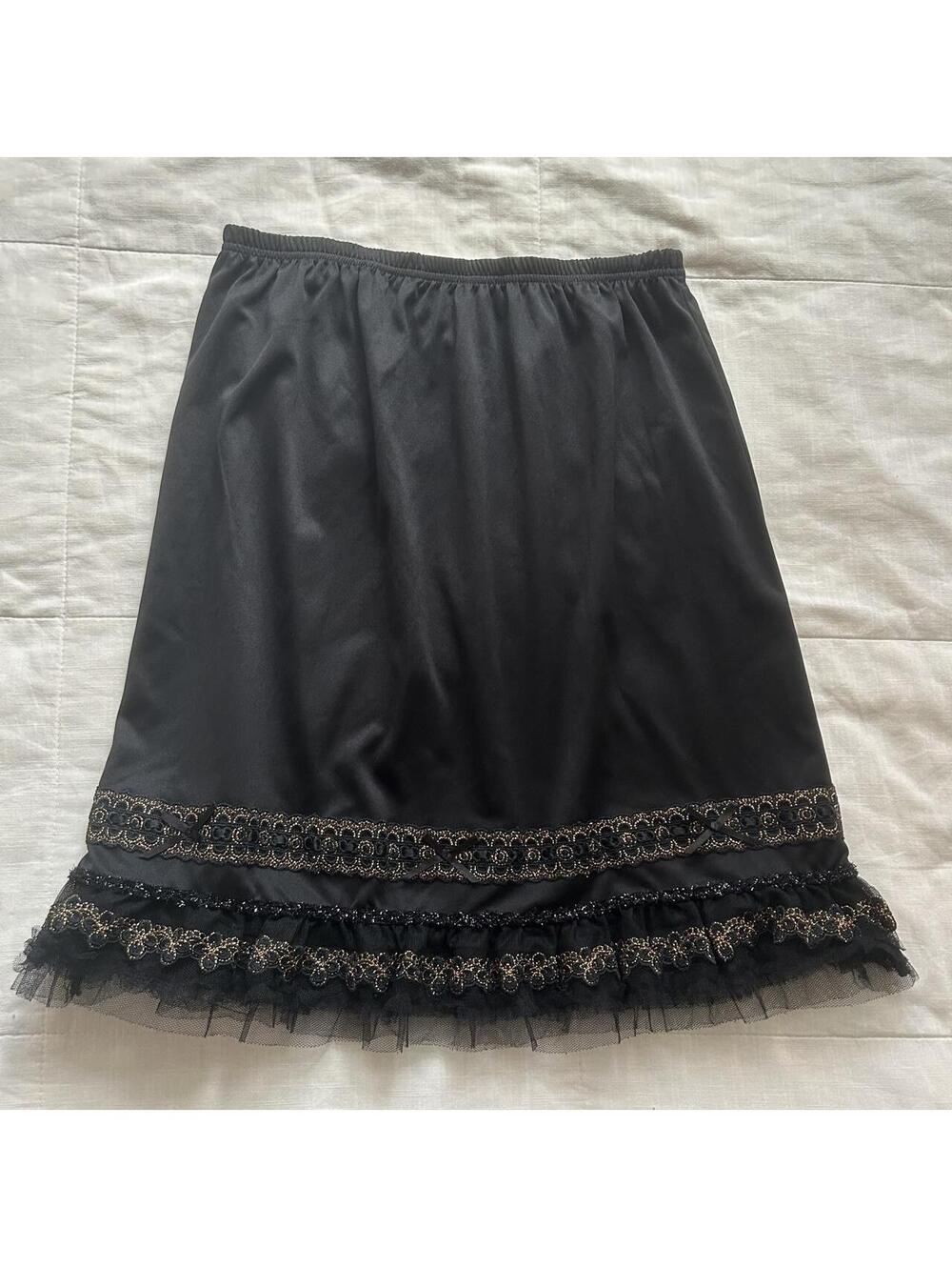 Axes Femme Black Lace Ribbon Bow Ruffle Tulle Skirt Size M Japan